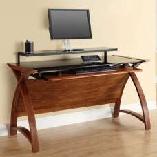 Cohen Large Curve Computer Desk With Black Glass Top In Walnut - UK