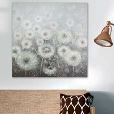 Colindale Canvas Dandelion Wall Art In Grey And White - UK