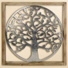 Colindale Large Wooden Trees life Wall Art In Natural And Silver - UK