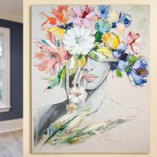 Colindale Wooden Floral Design Woman Wall Art In Multicoloured - UK