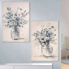 Colindale Wooden Set Of 2 Flower Vase Wall Art In Silver - UK