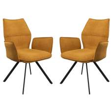 Comstock Mustard Fabric Dining Armchairs In Pair - UK