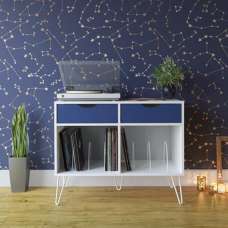 Catoosa Wooden Office Cabinet White 2 Drawers In Blue And White - UK