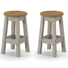 Consett Grey And Oak Round Wooden Bar Stools In Pair - UK
