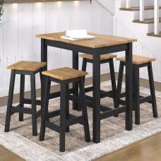 Consett Large Wooden Bar Table With 2 Stools In Black And Oak - UK