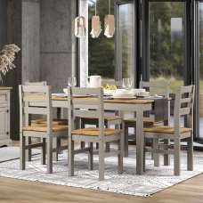 Consett Large Wooden Dining Table with 6 Chairs in Grey and Oak - UK