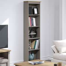 Consett Narrow Wooden Bookcase With 5 Shelves In Grey And Oak - UK