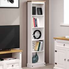 Consett Narrow Wooden Bookcase With 5 Shelves In White And Oak - UK
