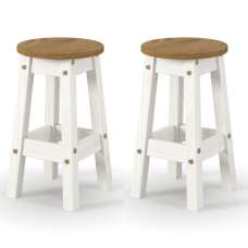 Consett White And Oak Round Wooden Bar Stools In Pair - UK