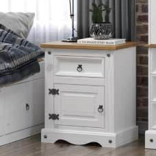 Consett Wooden Bedside Cabinet With 1 Door 1 Drawer In White Oak - UK