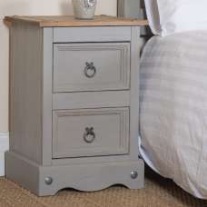 Consett Wooden Bedside Cabinet With 2 Drawers In Grey And Oak - UK