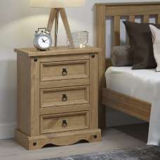 Consett Wooden Bedside Cabinet With 3 Drawers In Oak - UK
