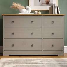 Consett Wooden Bedside Chest Of 6 Drawers - Grey And Oak - UK