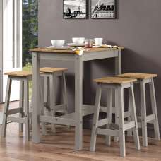 Consett Wooden Breakfast Table With 4 Stools In Grey Oak - UK