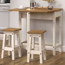 Consett Wooden Drop Leaf Dining Table With 2 Stools In White Oak - UK