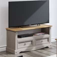Consett Wooden TV Stand With 2 Drawers Grey And Oak - UK