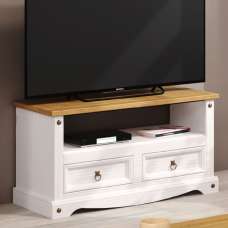 Consett Wooden TV Stand With 2 Drawers In White And Oak - UK
