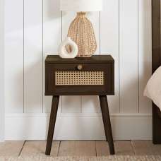 Coralie Wooden Bedside Cabinet with 1 Rattan Drawer in Walnut - UK