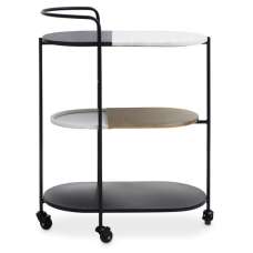 Cordue Black And White Marble Drinks Trolley With Black Frame - UK