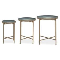 Cordue Grey Enamel Set Of 3 Side Tables With Gold Metal Legs - UK