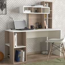 Corlano Wooden Laptop Desk With 9 Shelves In White Cordoba - UK