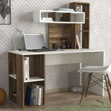 Corlano Wooden Laptop Desk With 9 Shelves In White And Walnut - UK