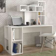 Corlano Wooden Laptop Desk With 9 Shelves In White - UK
