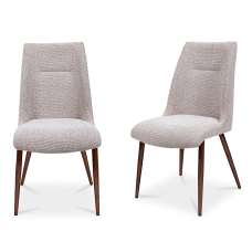 Corlune Natural Yarn Fabric Dining Chairs with Brown Legs in Pair - UK