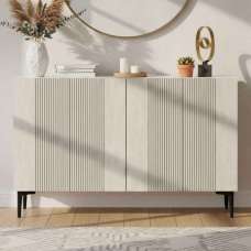 Corsa 1200mm Wooden Sideboard with 4 Doors in White and Travertine Marble Effect - UK