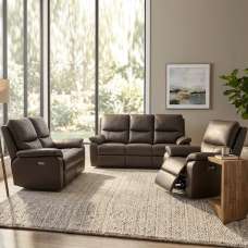 Cortina Leather Electric Recliner Sofa Suite in Chocolate - UK