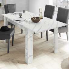 Corvi Extending Wooden Dining Table In White Marble Effect - UK