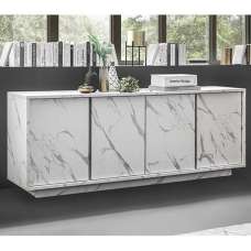 Corvi Wooden Sideboard With 4 Doors In White Marble Effect - UK