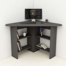 Corviano Wooden Corner Computer Desk With 4 Shelves In Anthracite - UK