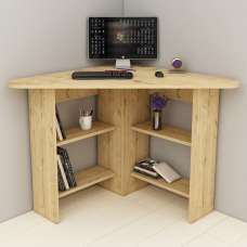 Corviano Wooden Corner Computer Desk With 4 Shelves In Sapphire Oak - UK