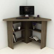 Corviano Wooden Corner Computer Desk With 4 Shelves In Walnut - UK