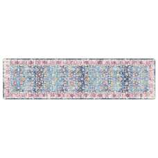 Corwin 300cm Polyester Washable Anti-Slip Rug In Blue And Pink - UK
