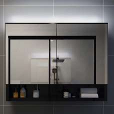 Cranbrook Bathroom Mirrored Cabinet In Black With LED - UK