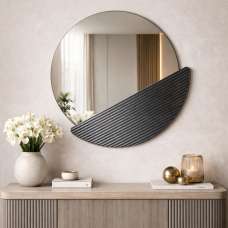 Crescent Glass Wall Mirror with Fume Wooden Frame - UK