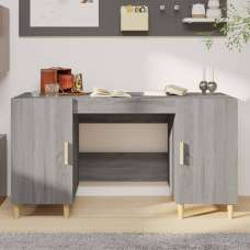Cress Wooden Computer Desk With 2 Door In Grey Sonoma Oak - UK
