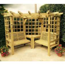 Cretone Corner Wooden Garden Seating Shelter In Natural - UK