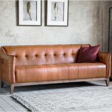 Crevan Leather 3 Seater Sofa With Oak Legs In Mellow Brown - UK