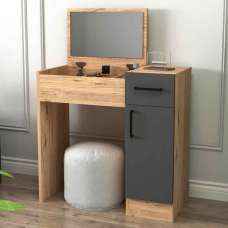 Crosaro Wooden Dressing Table with Mirror in Atlantic Pine and Anthracite - UK