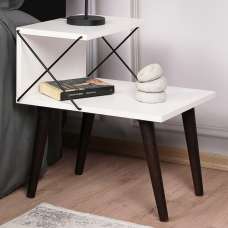Croselle Wooden Bedside Table With Beech Legs In White - UK