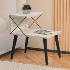Croselle Wooden Bedside Table With Black Legs In Travertine - UK