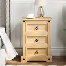 Croydon Wooden Bedside Cabinet Medium With 3 Drawers In Brown - UK