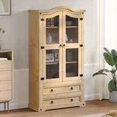 Croydon Wooden Display Cabinet With 2 Doors 2 Drawers In Brown - UK