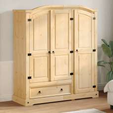 Croydon Wooden Wardrobe With 3 Doors 1 Drawer In Brown - UK