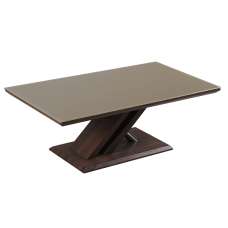 Cudahy Khaki Glass Coffee Table With Dark Wooden Base - UK