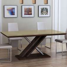 Cudahy Khaki Glass Dining Table With Dark Wooden Base - UK
