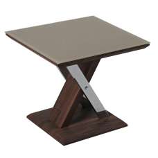 Cudahy Khaki Glass End Table With Dark Wooden Base - UK